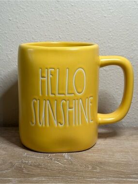 Rae Dunn Yellow HELLO SUNSHINE White Letters Summer Mug NEW